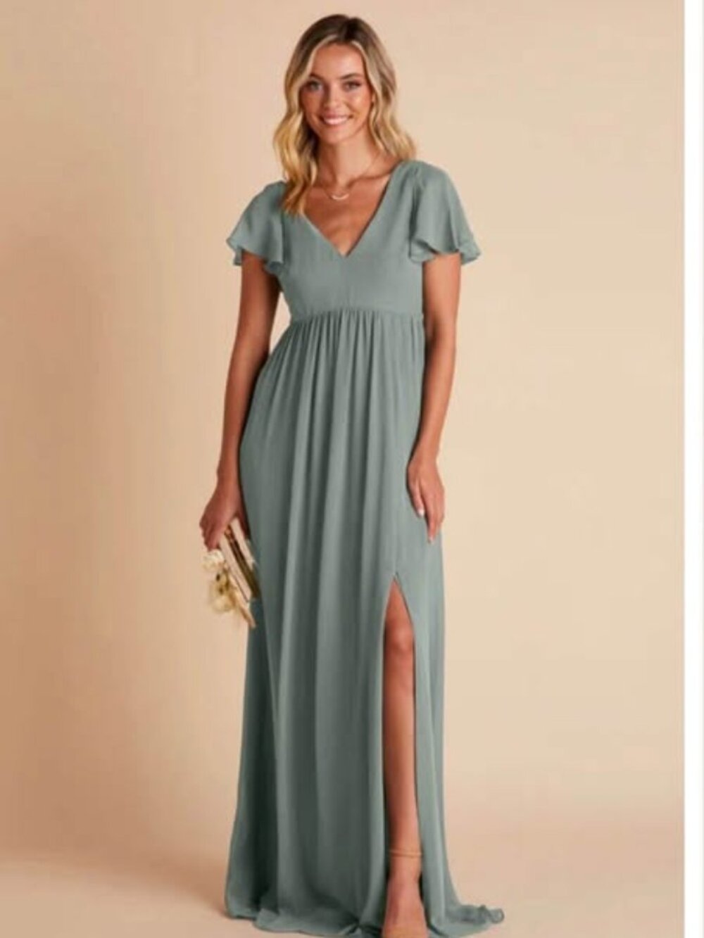 Birdy Grey Hannah Empire Dress- Chiffon Sea Glass (Size Small)